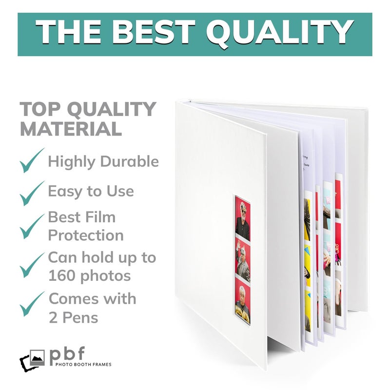 pbf PHOTO BOOTH FRAMES PBF (1 Pack) Photo Booth Album, Guest Book with 2x6 Clear Picture Inserts, White Cover with Plastic Sleeves & White Pages, Scrapbook Album for Photo Strips, Memory Book, Wedding, and Baby Showers - Image 4